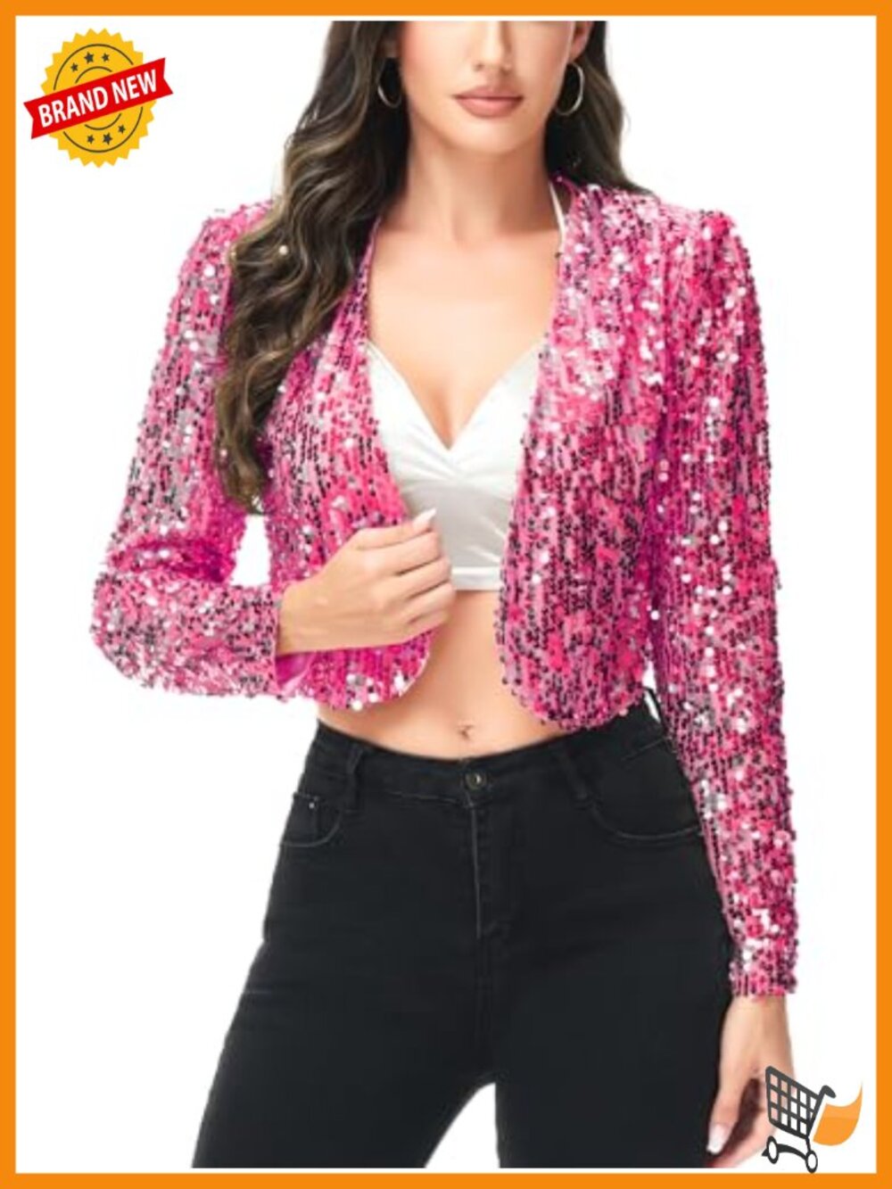 Women's Sequin Long Sleeve Cropped Blazer Bolero Shrug